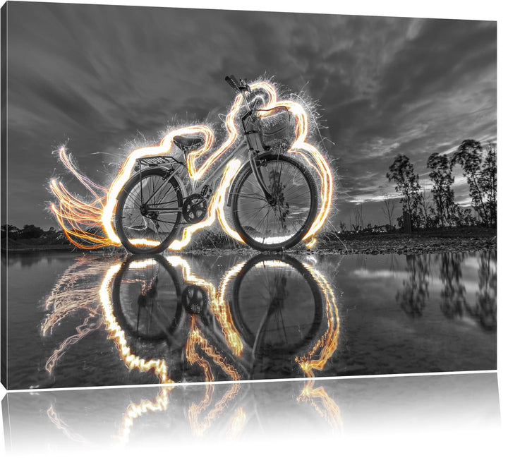 Pixxprint Fahrrad Steht unter Feuer 100x70cm Leinwandbild Wandbild Kunstdruck, 100x70