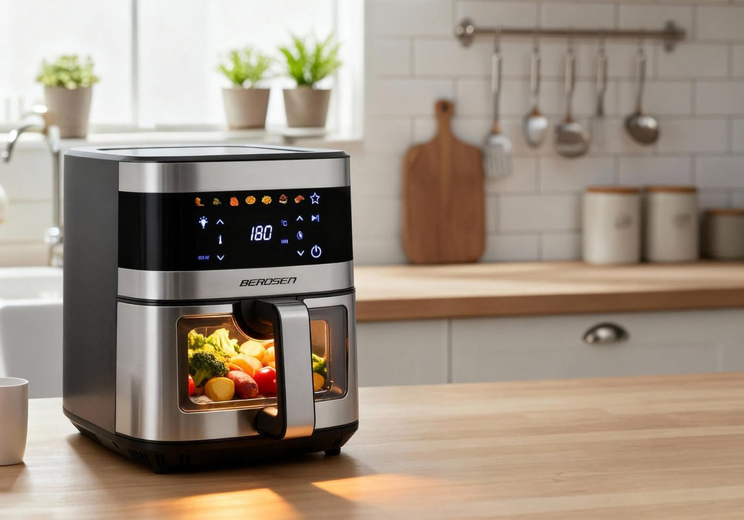 Berdsen Heissluftfritteuse XXL 9,1L - Airfryer mit Sichtfenster und Touchscreen - 1700W - 7 Programm