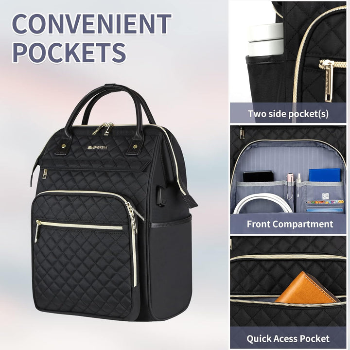 EMPSIGN Laptop Rucksack Damen mit Laptopfach 17 Zoll, Laptop Rucksack Schulrucksack Mit USB Ladeansc