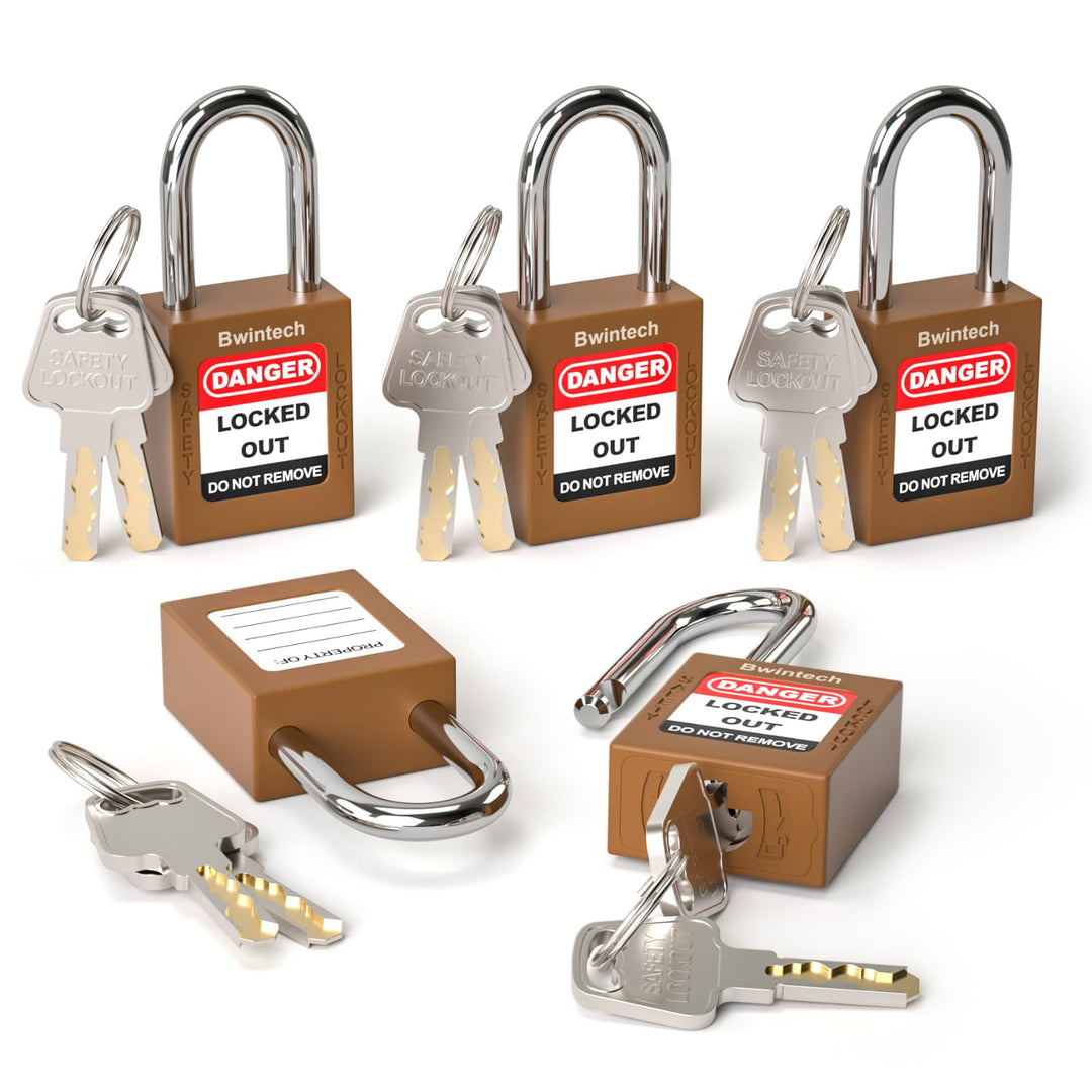 5 Stück 38 mm Sicherheitsvorhängeschloss mit unterschiedlichen Schlüsseln, braun, für Lockout-Tagout