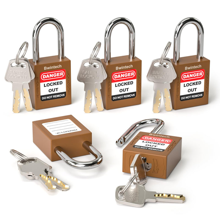 5 Stück 38 mm Sicherheitsvorhängeschloss mit unterschiedlichen Schlüsseln, braun, für Lockout-Tagout
