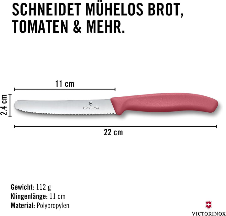Victorinox Swiss Classic Frühstücksmesser, Brötchenmesser, Set 4teilig, Scharfe Klinge, Wellenschlif