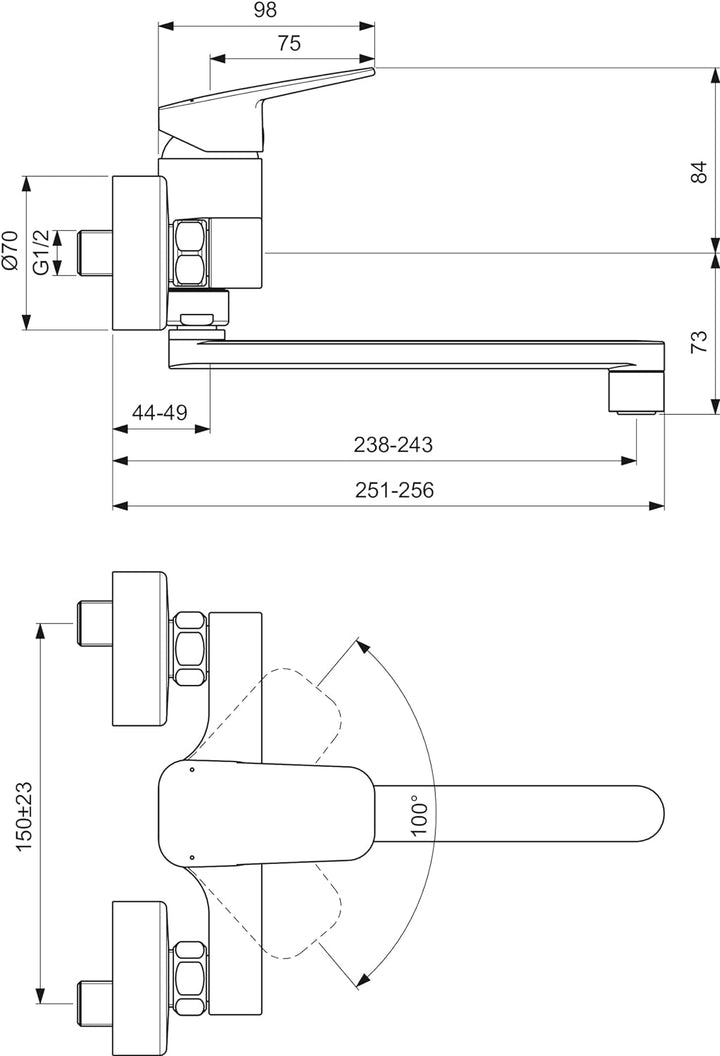 Ideal Standard BD340AA Ceraplan Wand-Küchenarmatur Aufputz Auslauf 160mm Chrom, Auslauf 160mm Chrom
