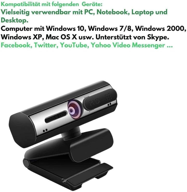 Full HD Webcam mit Autofokus, 4x Digitalzoom, Weitwinkelobjektiv, Dual Noise-Cancelling Mikrofon, Au