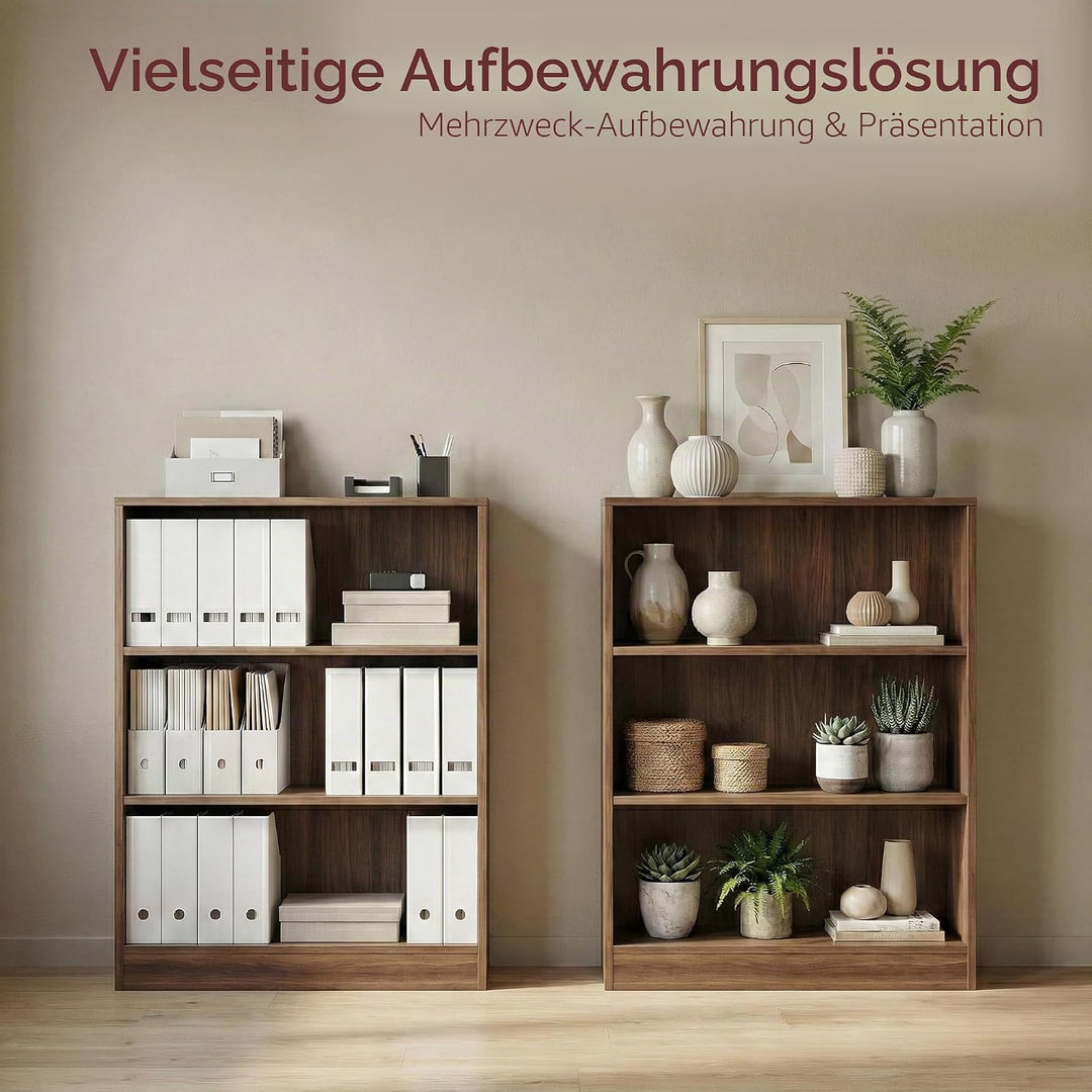 Vida Designs Cambridge Bücherregal mit 3 Ebenen, niedrig, Walnuss, Holz-Regaleinheit für Büro, Wohnz