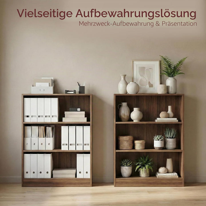 Vida Designs Cambridge Bücherregal mit 3 Ebenen, niedrig, Walnuss, Holz-Regaleinheit für Büro, Wohnz