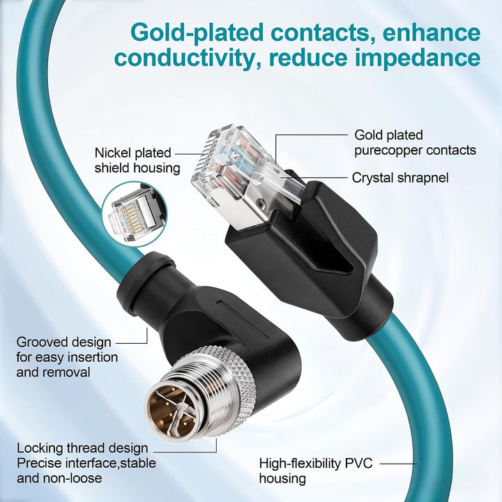 SZRMCC M12 8 Pin X-Coded Rechtwinklig Stecker auf RJ45 Ethernet Kabel Cat7e Gigabit Geschirmtes Wass