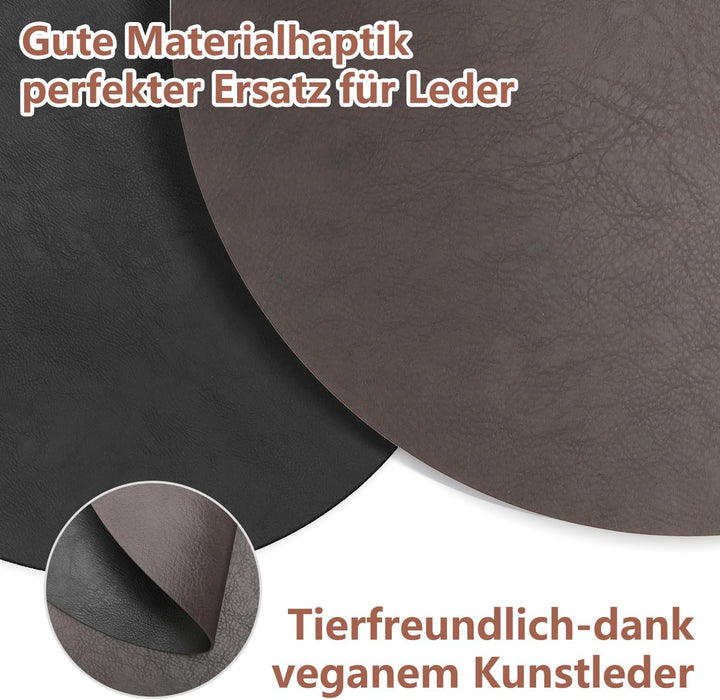 6er Set Tischset aus Leder-Imitat，Platzsets abwaschbar und wasserdicht，Platzdeckchen Lederoptik mit