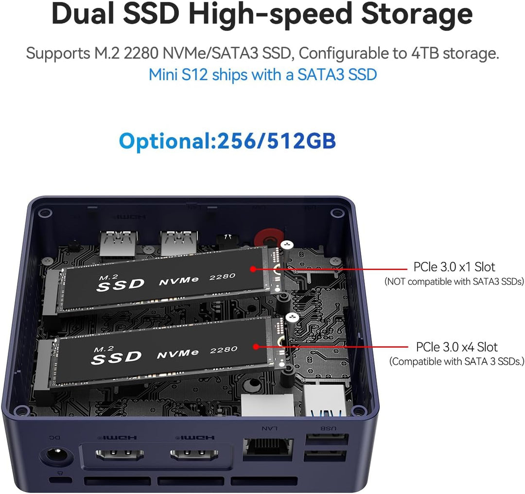 Beelink Mini PC, Mini S12 Mini Computer mit Alder Lake-N95 (4C/4T), Max Turbo 3.4GHz, 12G Single Cha