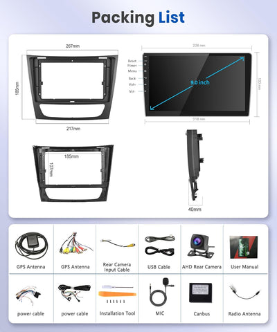 Podofo Autoradio Für Mercedes Benz E-Klasse W211 W219/CLS-Klasse 2005-2008 1+16G Carplay Wireless Bl