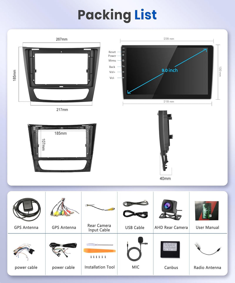 Podofo Autoradio Für Mercedes Benz E-Klasse W211 W219/CLS-Klasse 2005-2008 1+16G Carplay Wireless Bl