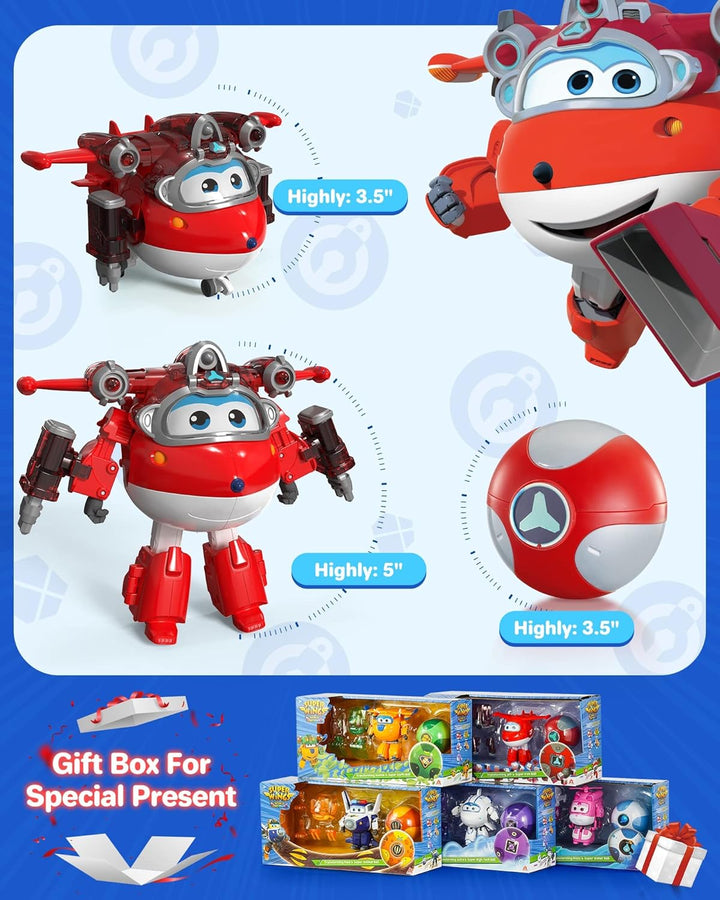 Super Wings EU760963 - Transforming Jett & Steel Power Ball, ca. 12,7 cm grosse verwandelbare Spiel-