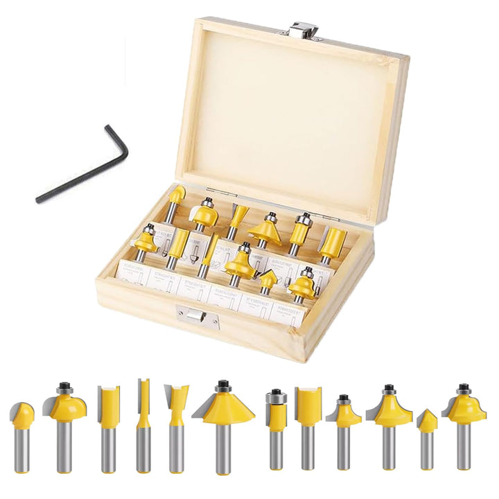 12tgl Fräsersatz Set für Holzbearbeitung 6mm Nutfräser Profilfräser für Oberfräse Holzfräser Fräser