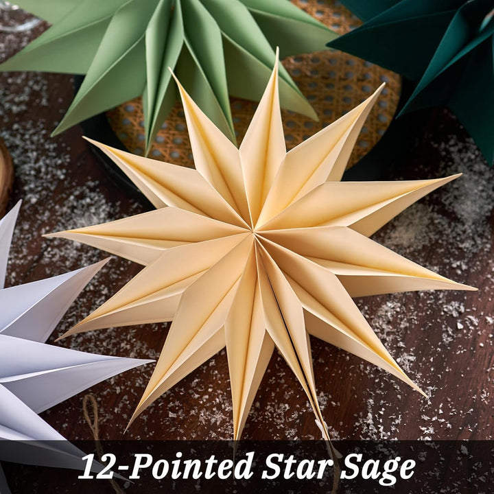SUNBEAUTY 5 Stück Papiersterne zum Aufhängen 29cm Beige,Papiersterne Weihnachten Zwölf Ecken Weihnac