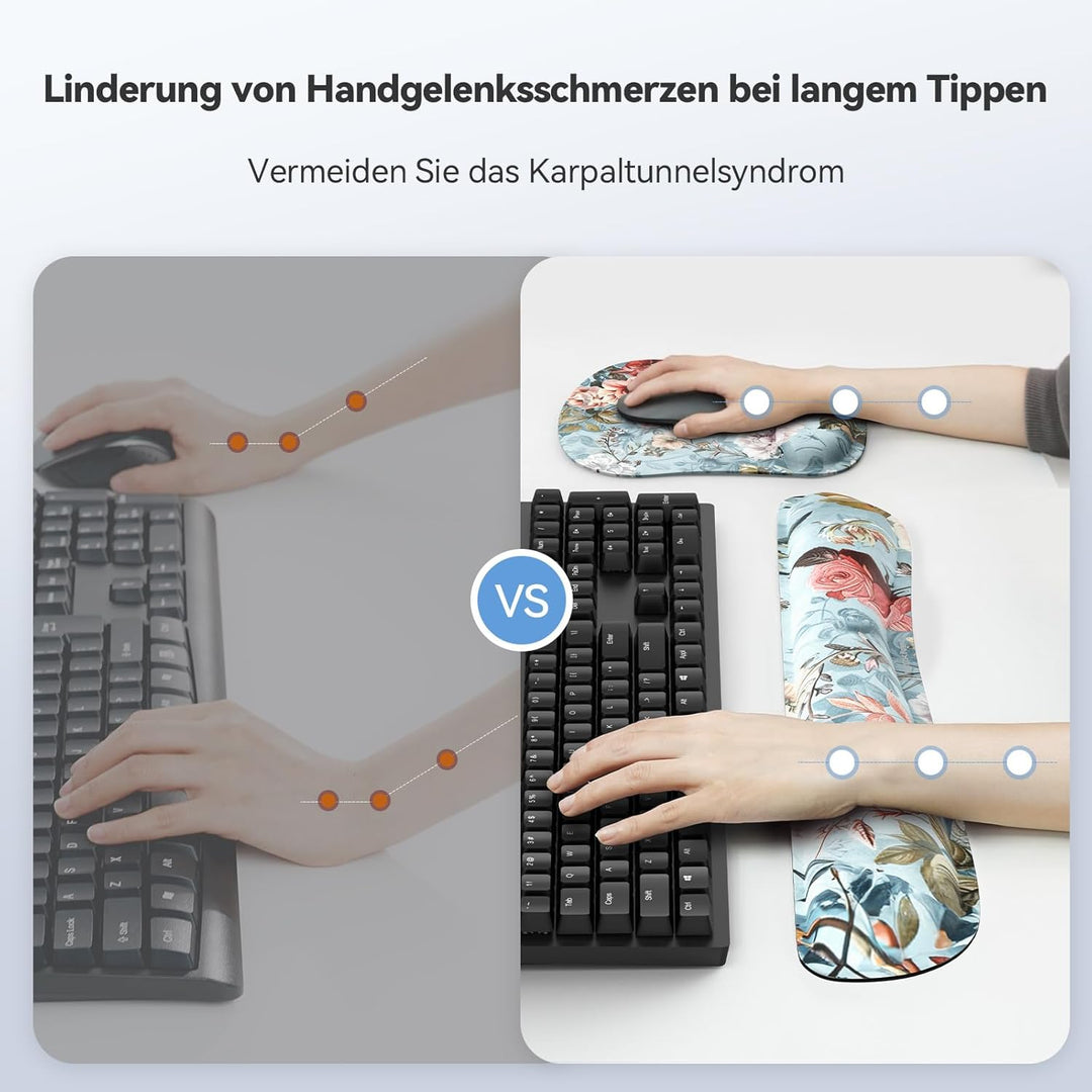 TECKNET Mauspad mit Handauflage, Gelkissen Mousepad und Ergonomische Memory Foam Tastatur Handgelenk