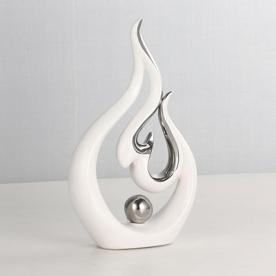 Abstrakt Weiss Silber Keramik Statue - Wohnzimmer, Esszimmer & Büro dekorativen Akzent - Moderne Kun