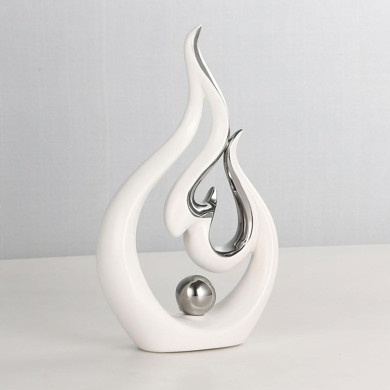Abstrakt Weiss Silber Keramik Statue - Wohnzimmer, Esszimmer & Büro dekorativen Akzent - Moderne Kun