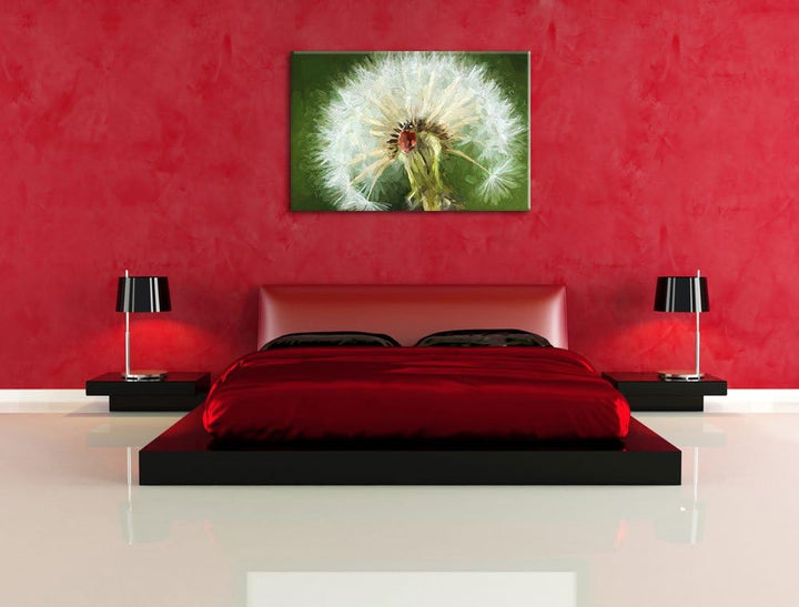 Pixxprint Marienkäfer auf Pusteblume als Leinwandbild/Grösse: 100x70 cm/Wandbild/Kunstdruck/fertig b