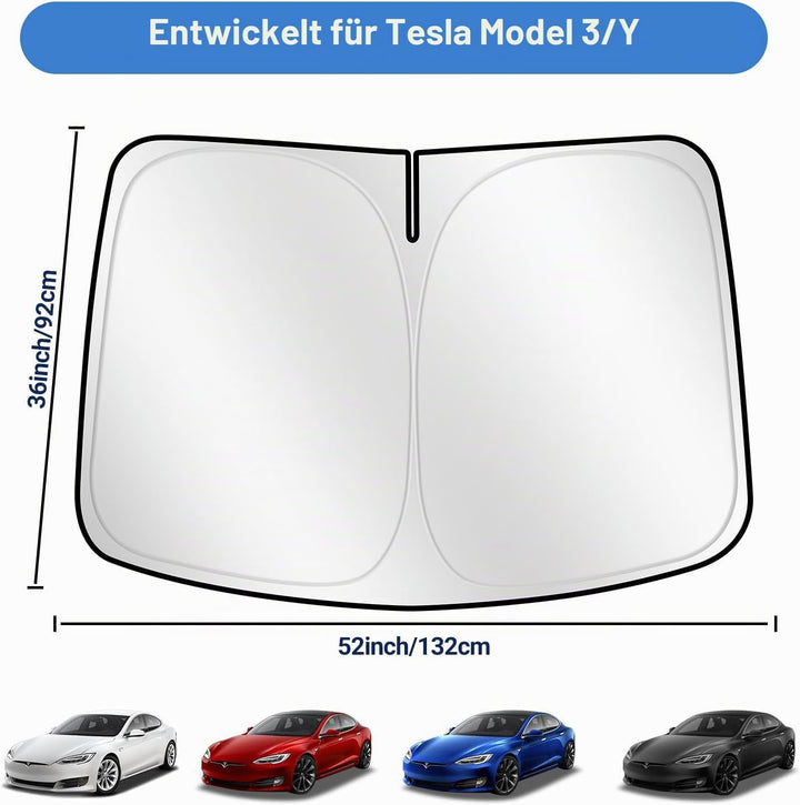 ZATOOTO Sonnenschutz Auto Frontscheibe für Tesla Model Y Model 3,Faltbar | Windschutzscheibe Sonnens