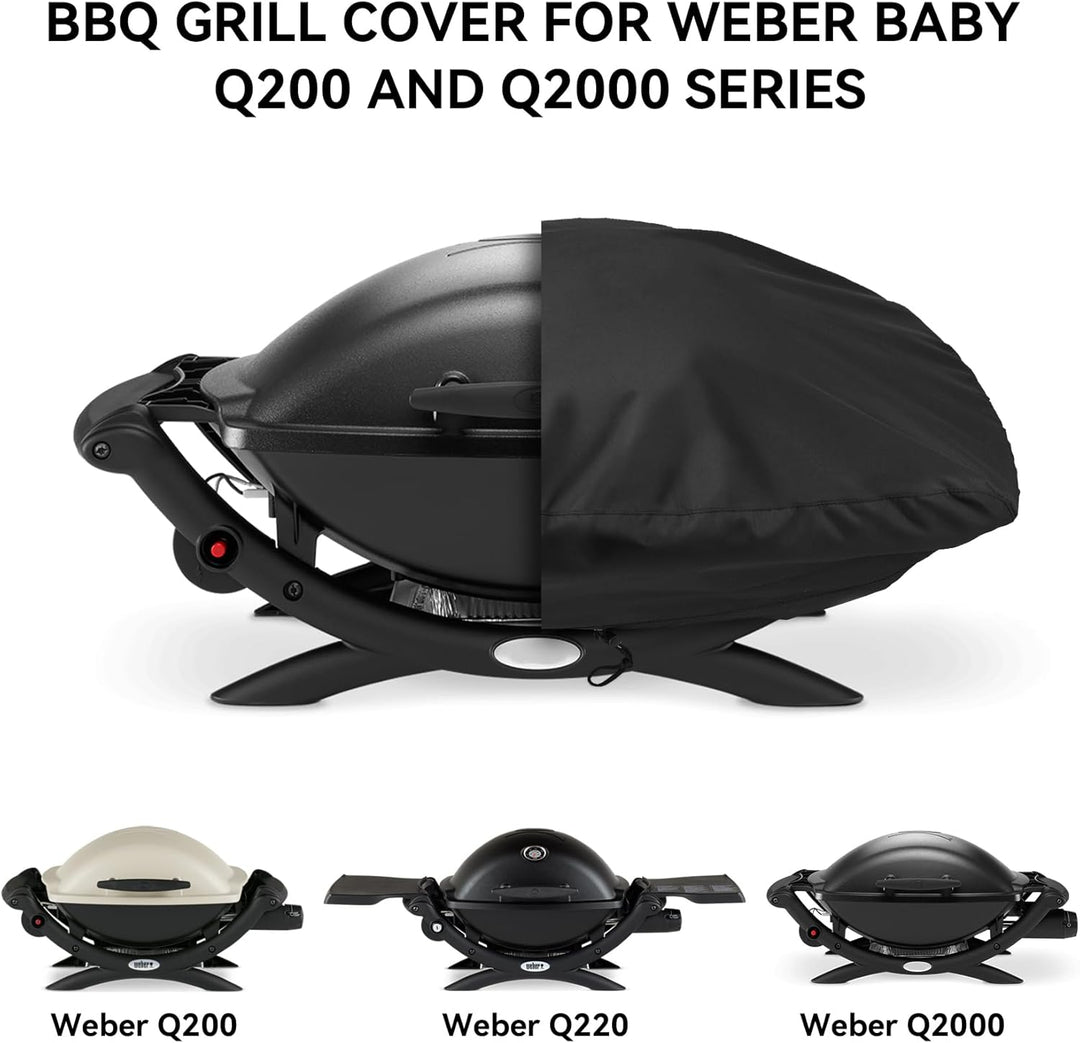 onlyfire BBQ Grillabdeckung Abdeckhaube passt für Weber Baby Q, Q200 Q220 und Q2000 Gas-Grills, schw
