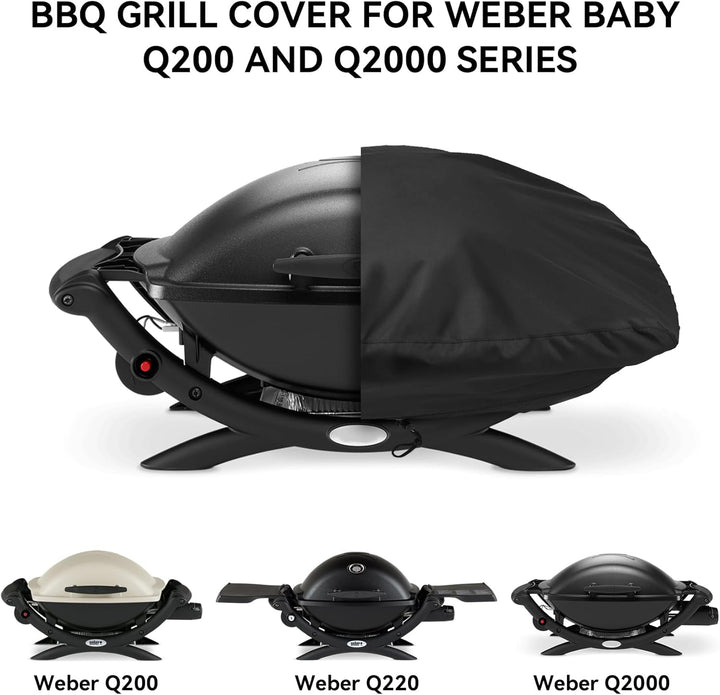 onlyfire BBQ Grillabdeckung Abdeckhaube passt für Weber Baby Q, Q200 Q220 und Q2000 Gas-Grills, schw