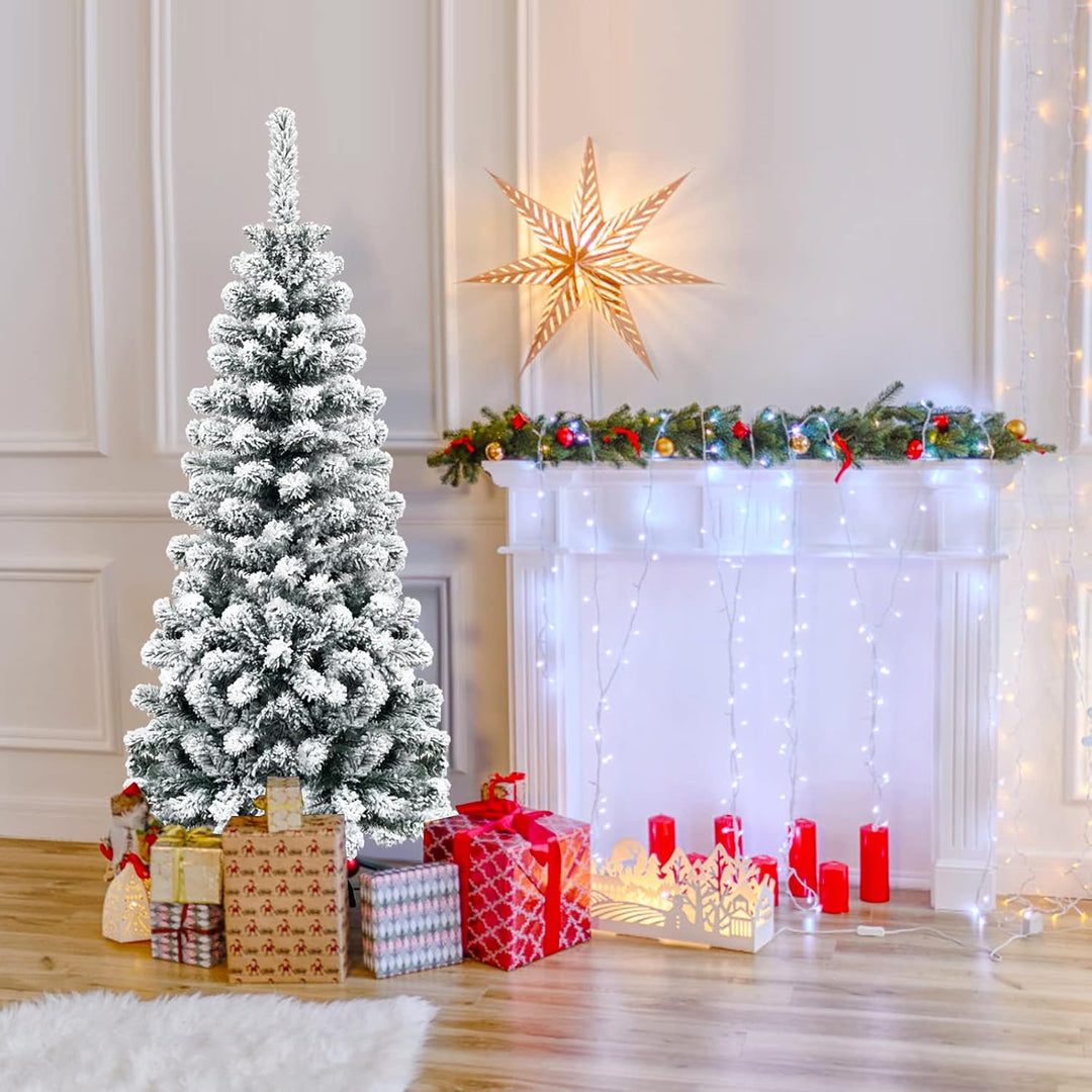 RELAX4LIFE Weihnachtsbaum Künstlich mit Schnee, Tannenbaum 135 cm, Bleistift Weihnachtsbaum, Christb