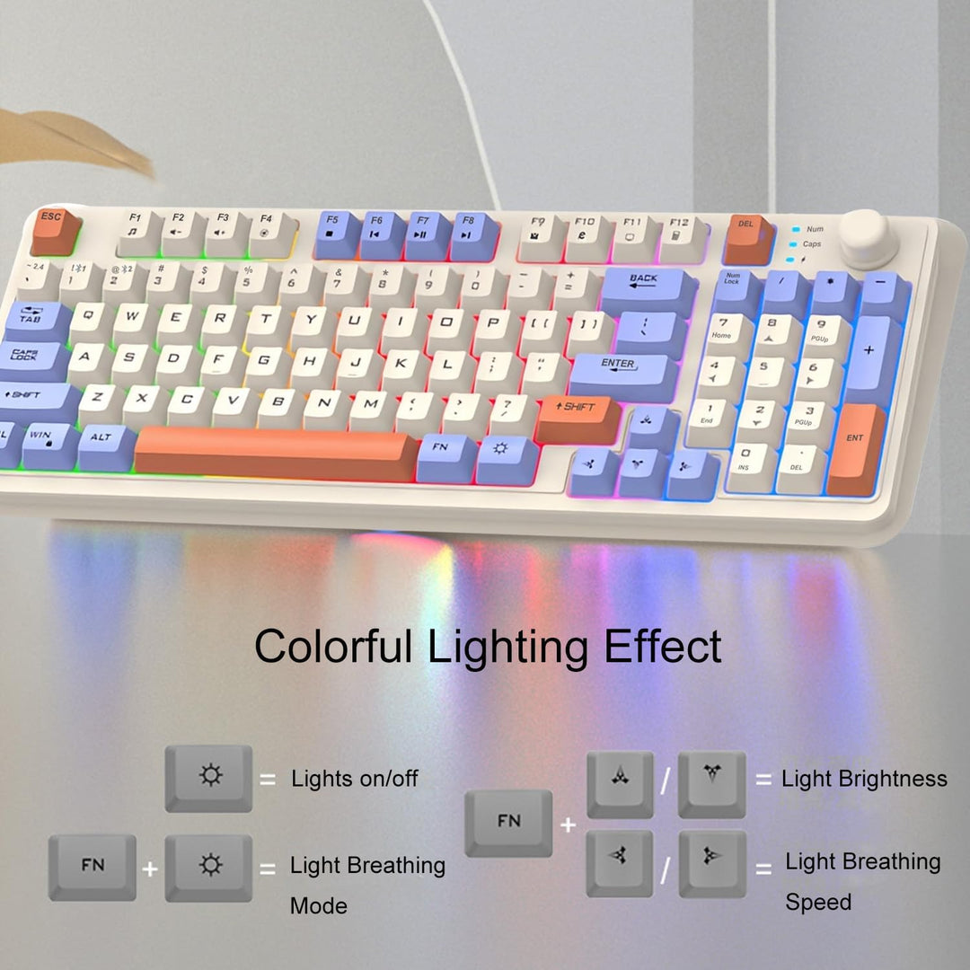 Lancoon 2.4G Tastatur und Maus Set Kabellos mit Lautstärkeregler 94 Tasten Dual-Mode Verstellbare Ha
