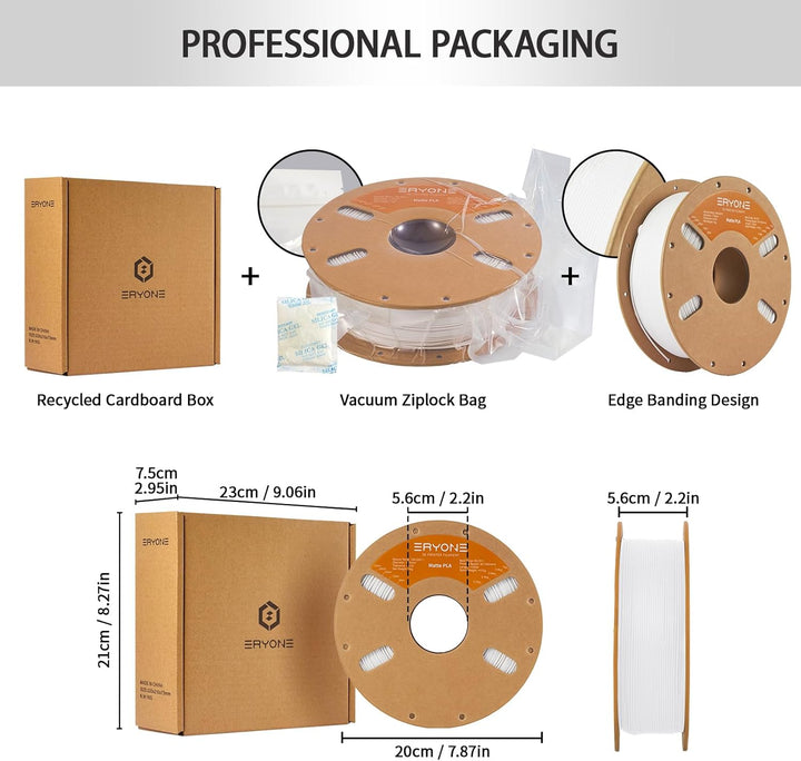 ERYONE Matte PLA 3D Drucker Filament 1.75mm, Massgenauigkeit +/- 0.03 mm, 1 kg 1 Spule, Matte Weiss,