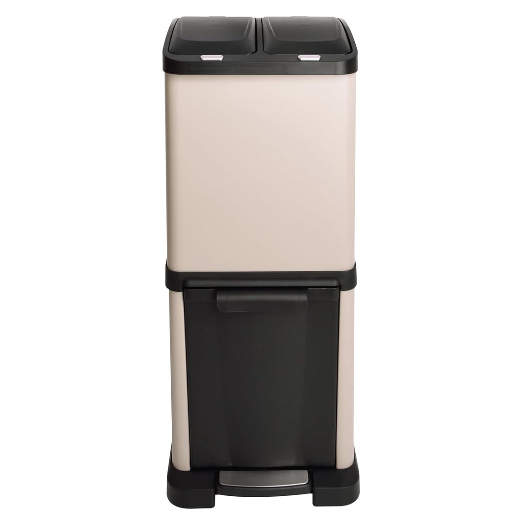 SVITA 3XCOMBO32 Mülleimer Treteimer Abfalleimer Mülltrennung mit Schubfächern Taupe Beige (32 Liter