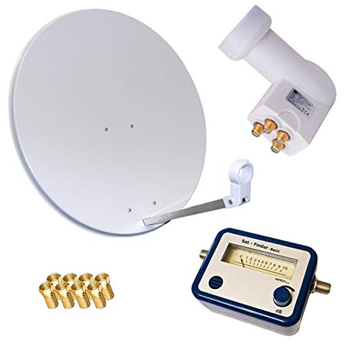 HD Sat Anlage 80cm Spiegel + Opticum Quad LNB für 4 Teilnehmer + SAT Finder (3 Farben wählbar) Hellg