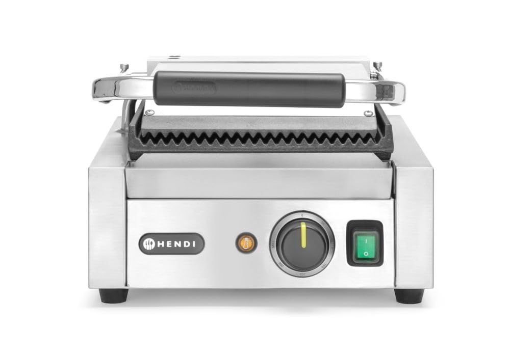 HENDI Kontaktgrill, Einzelversion, Elektrogrill, Tischgrill, Sandwichtoaster, Regelbar bis max. 300°
