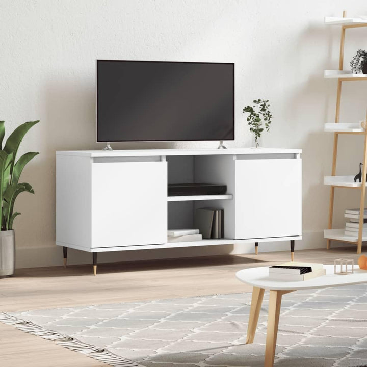 TV-Schrank weiss 104 x 35 x 50 cm aus mehrschichtigem Holz und Eisen – Konsolenschrank mit Türen und