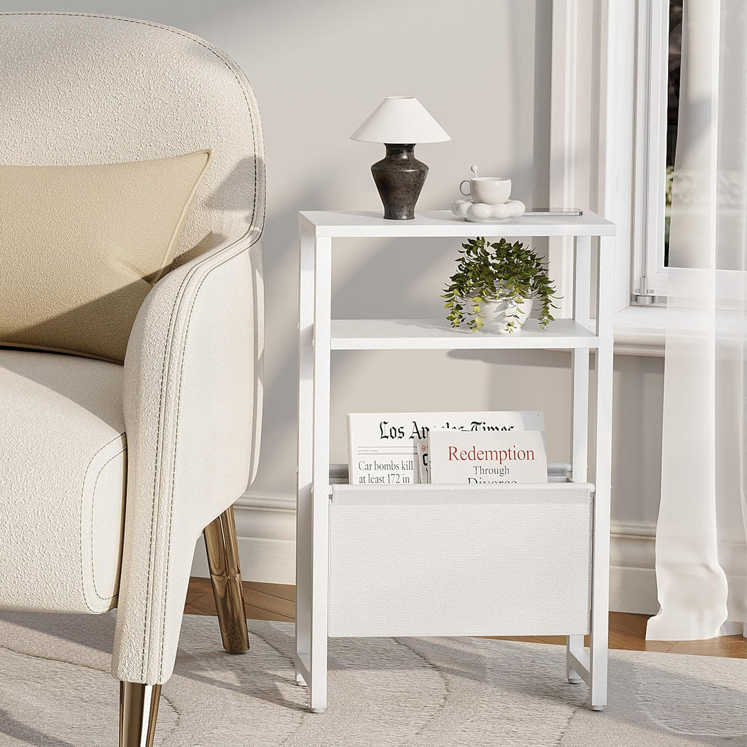 Konsolentisch Schmal 3 Ablagen Schmaler Nachttisch Weiss Sideboard Sofatisch mit Stauraum Beistellti