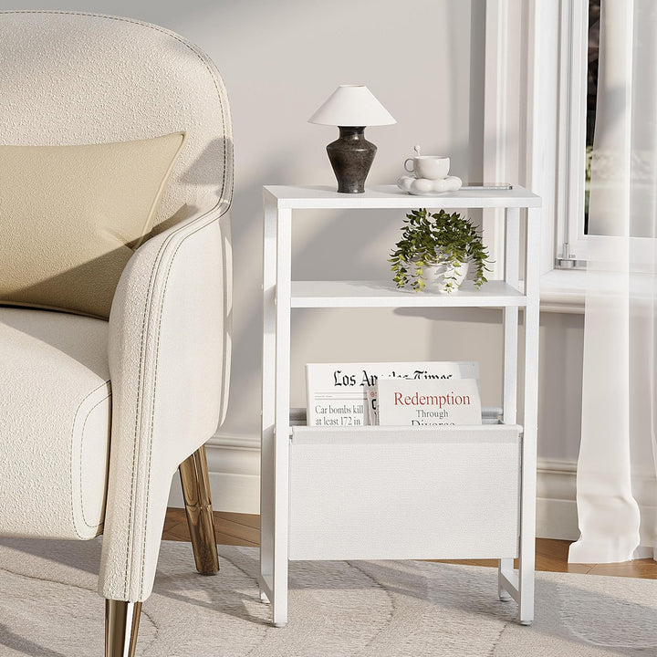 Konsolentisch Schmal 3 Ablagen Schmaler Nachttisch Weiss Sideboard Sofatisch mit Stauraum Beistellti