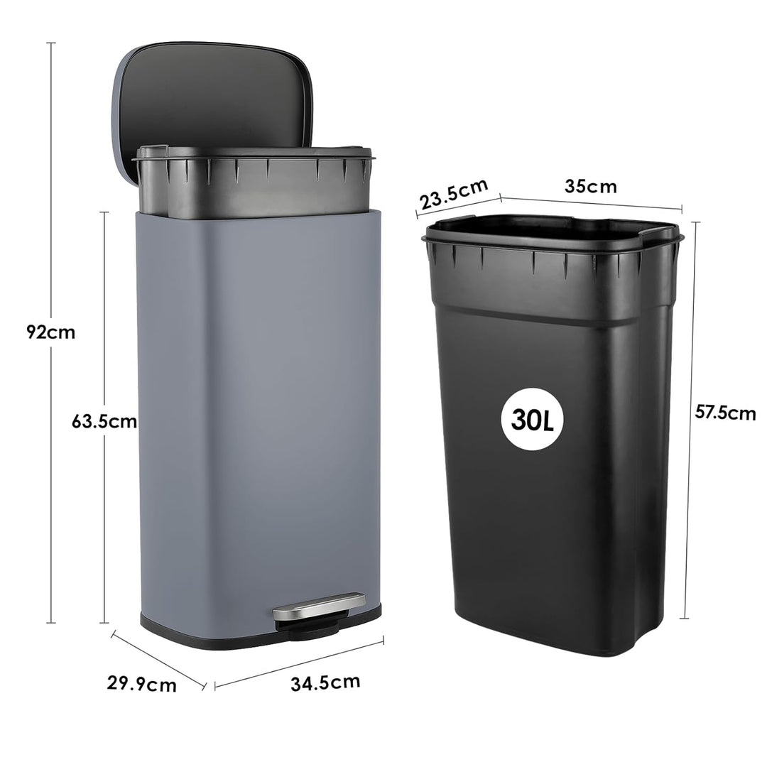 LIFERUN Mülleimer Küche 30l, Abfalleimer mit Deckel, Softclose Treteimer aus Stahl, mit Inneneimer f
