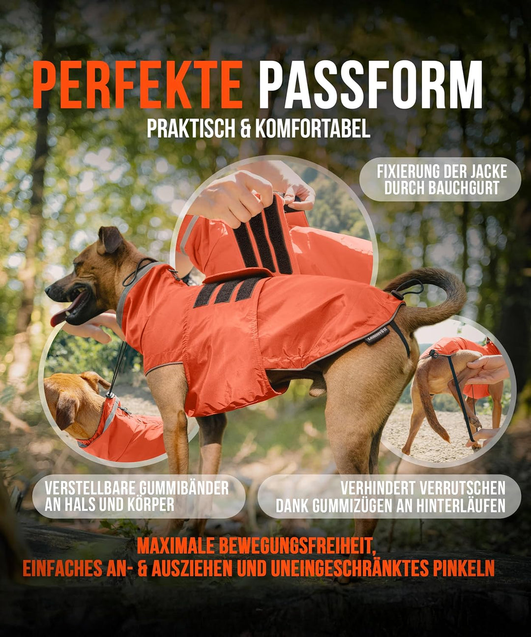 ZAUBERPFOTE® Hunderegenmantel London I Mit extra langem YKK® Reissverschluss für Halsband &amp; Geschirr