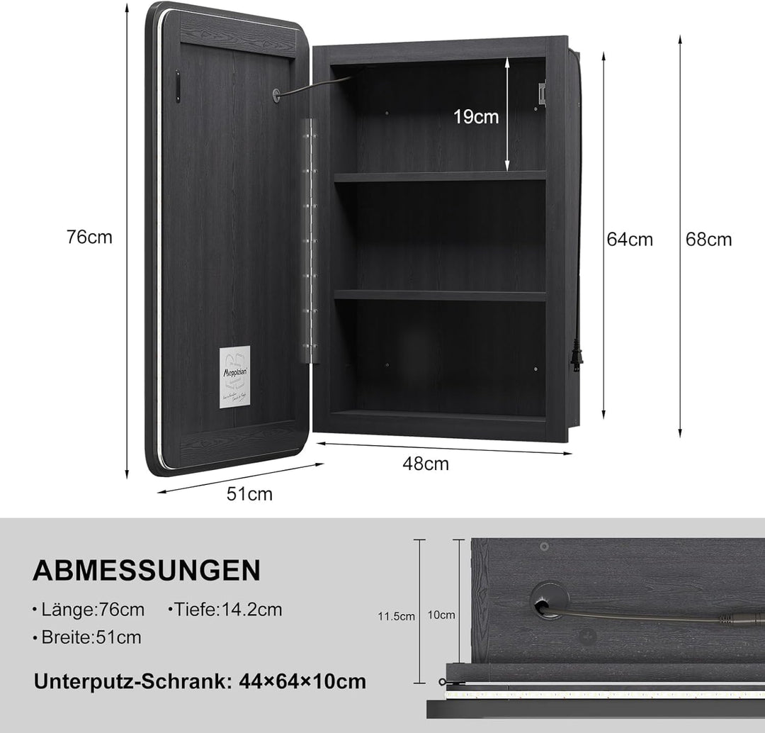 Spiegelschrank Bad mit Ambient-Stimmungsbeleuchtung, Badschrank Hängend mit Spiegel und Ablage, Bade