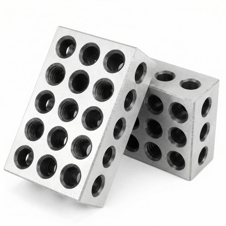 QWORK® 2 Stück Parallelblöcke Metrische 1-2-3 Blöcke, 23 Löcher Spannblöcke, Grösse 25 x 50 x 75 mm,