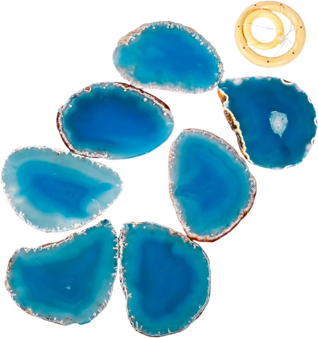 KYEYGWO Blau Achat Scheiben Geode Windspiel Sun Catcher KristallsteinGlockenspiel Artwork für Hausga