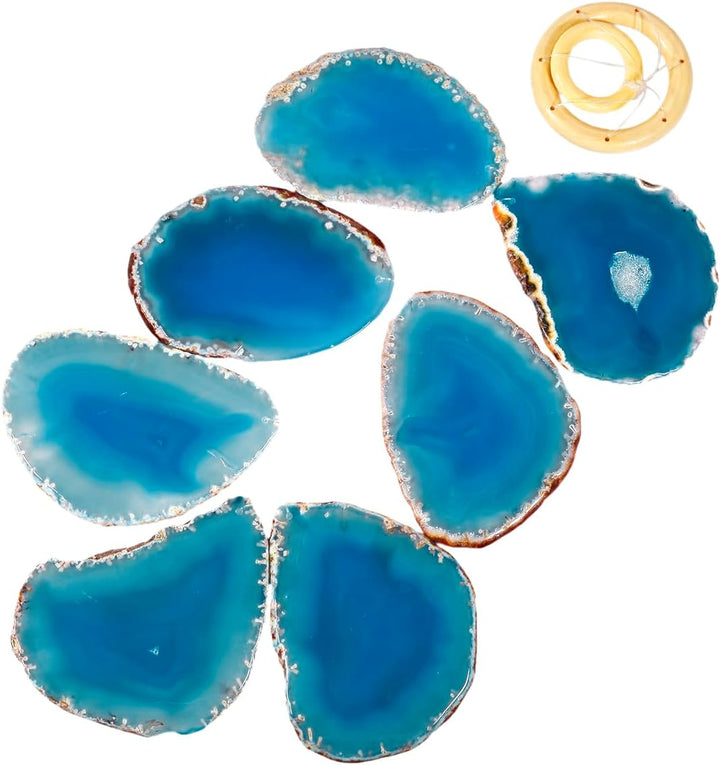 KYEYGWO Blau Achat Scheiben Geode Windspiel Sun Catcher KristallsteinGlockenspiel Artwork für Hausga