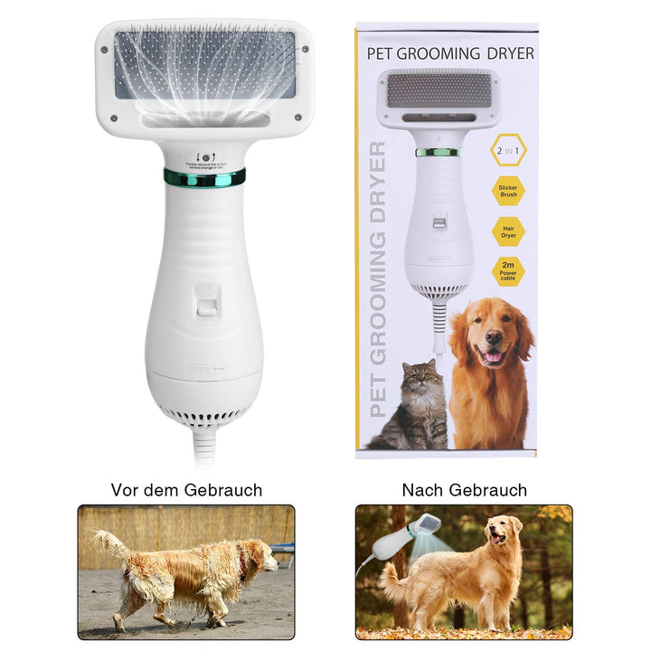 Ownpets Hundefön mit Fellkamm, 2 in 1 Haustier Haartrockner Bürste, Hundetrockner, Temperatur einste