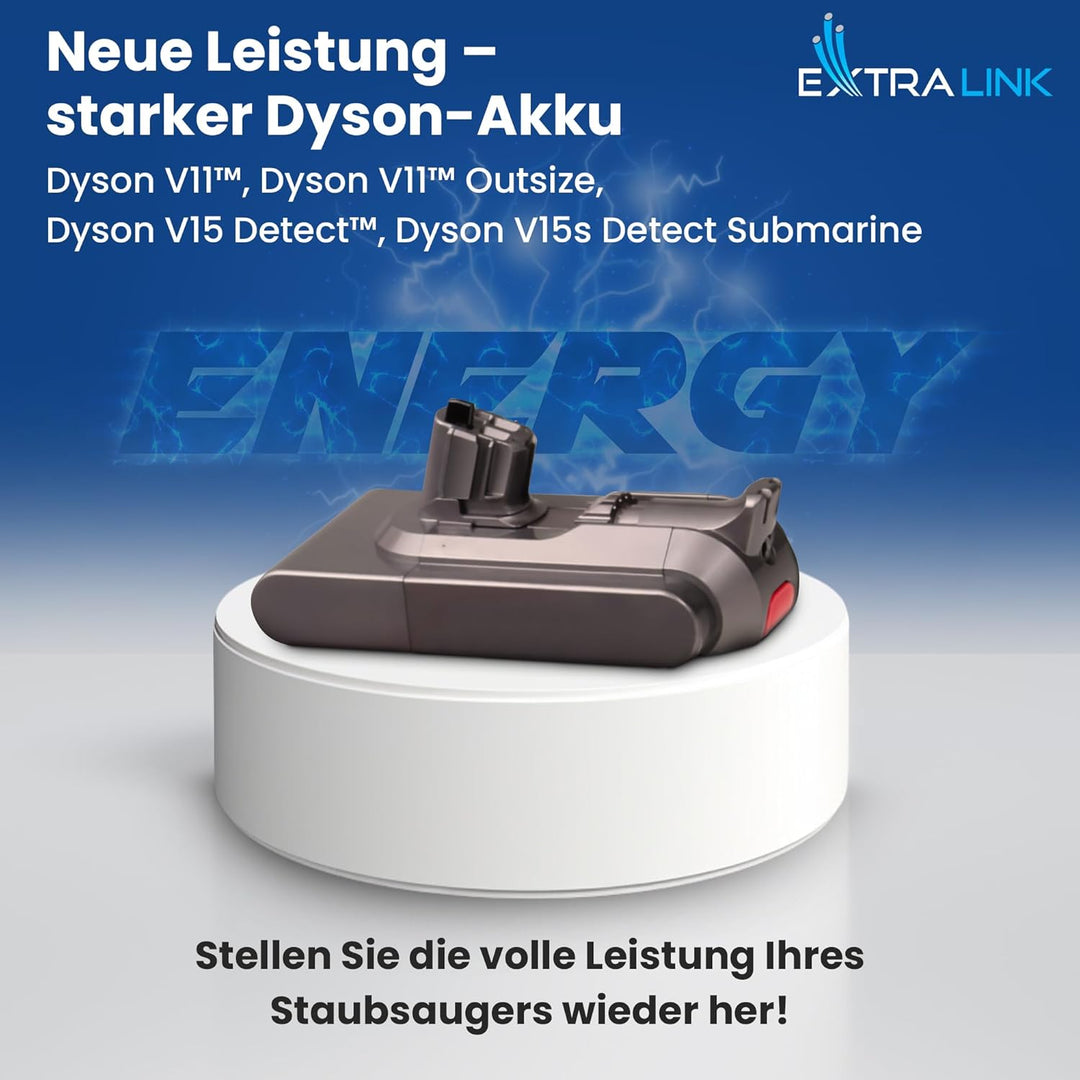 Extralink Akku kompatibel mit Dyson V11 &amp; V15 im Set mit HEPA-Filter – 25,2V 4000mAh Ersatzakku, Lan