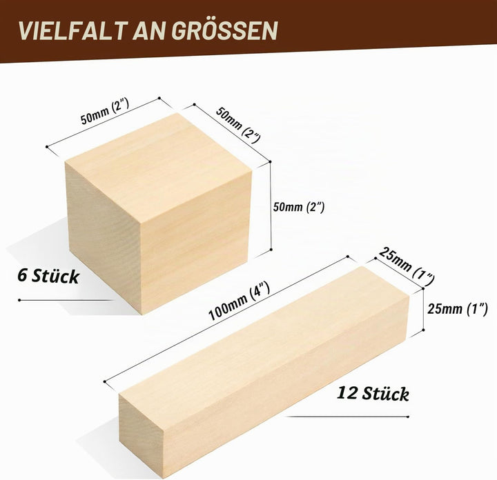 BeaverCraft Lindenholz Schnitzblöcke BW18 Stück – Weiches Schnitzholz zum Schnitzen & Basteln – Lind