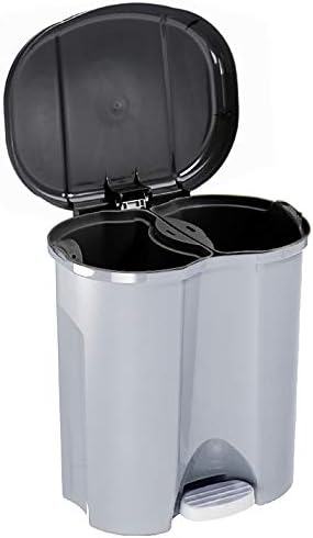 Rotho Duo Mülleimer 2x 10l zur Mülltrennung mit Deckel, Kunststoff (PP recycelt) BPA-frei, silber, 2