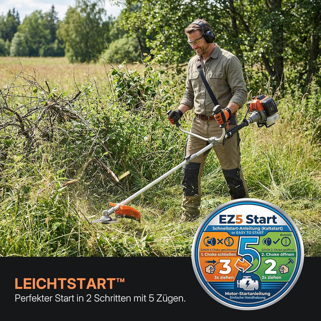 WORKIT 52 cm³ Motorsense Benzin 2 PS, 3-in-1 Freischneider Benzin & Rasentrimmer Benzin Set, inkl. U