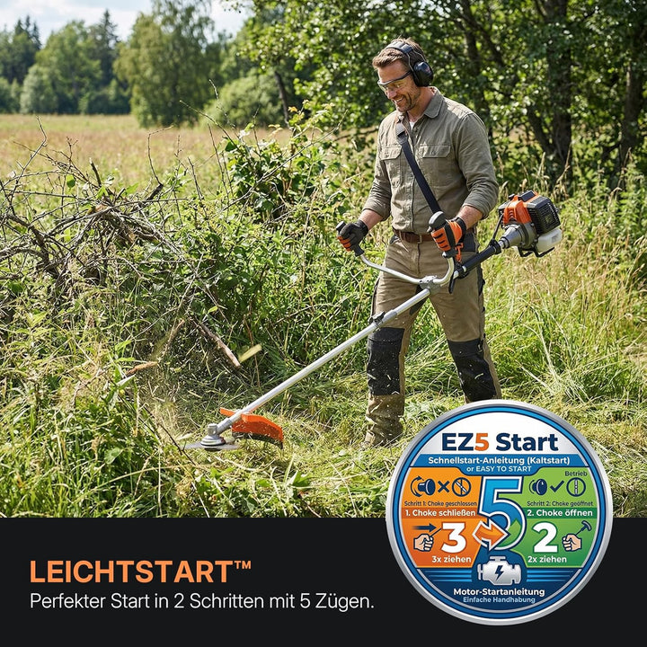 WORKIT 52 cm³ Motorsense Benzin 2 PS, 3-in-1 Freischneider Benzin & Rasentrimmer Benzin Set, inkl. U