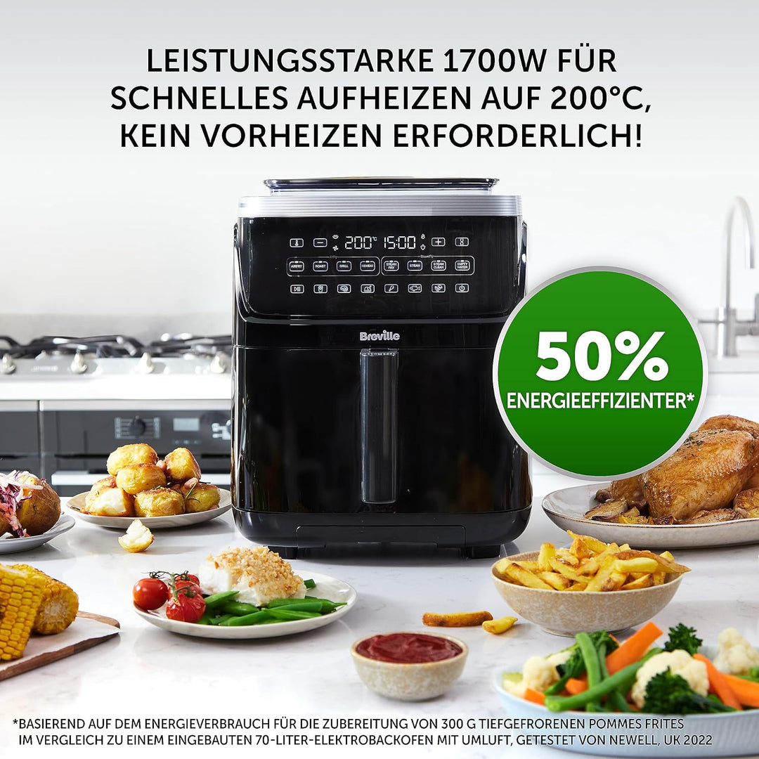 Breville Halo Dampf-Heissluftfritteuse | Digitale 7-Liter-Heissluftfritteuse mit SteamFry-Technologi