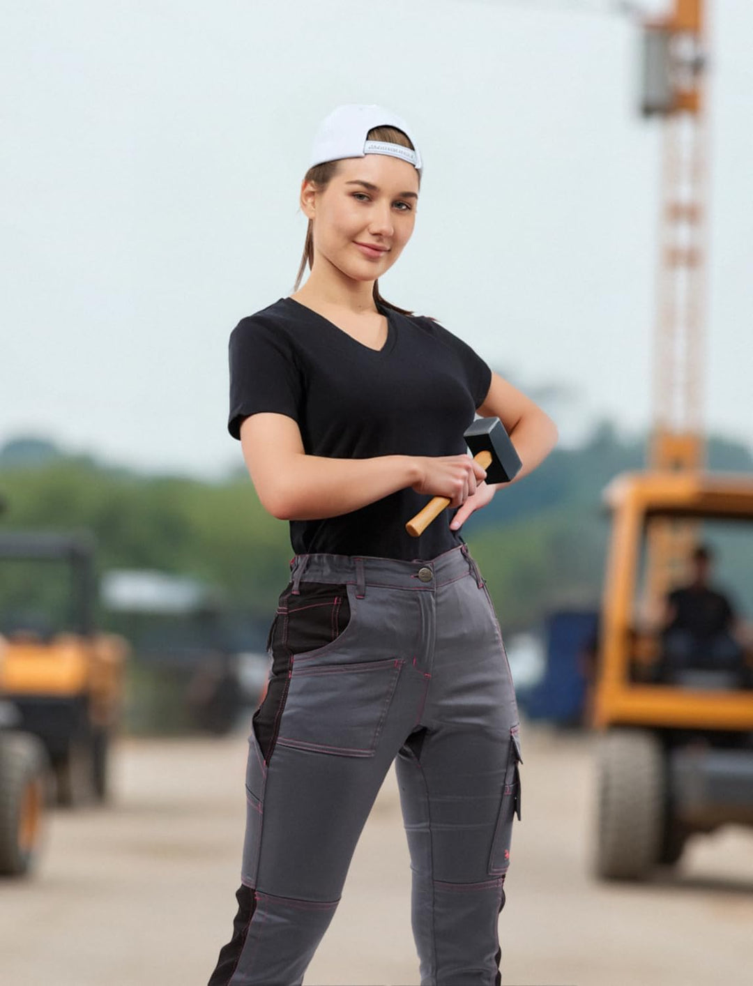 strongAnt Damen Arbeitshose komplett Stretch für Frauen Bundhose mit Kniepolstertaschen Schwarz Grau