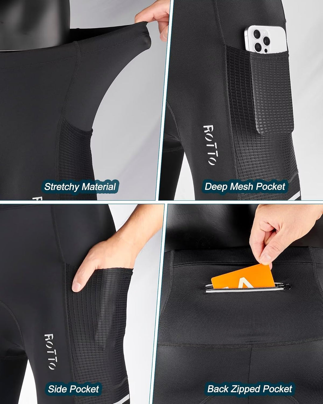 ROTTO Lange Radlerhose Herren Fahrradhose Gepolstert stossfeste Radhose Elastische Hosen Radfahren m