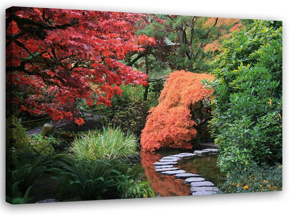 Leinwandbild XXL Garten Wandbild Kunst Japan Grün 120x80 cm Leinwandbild 120x80 cm Grün_d, Leinwandb
